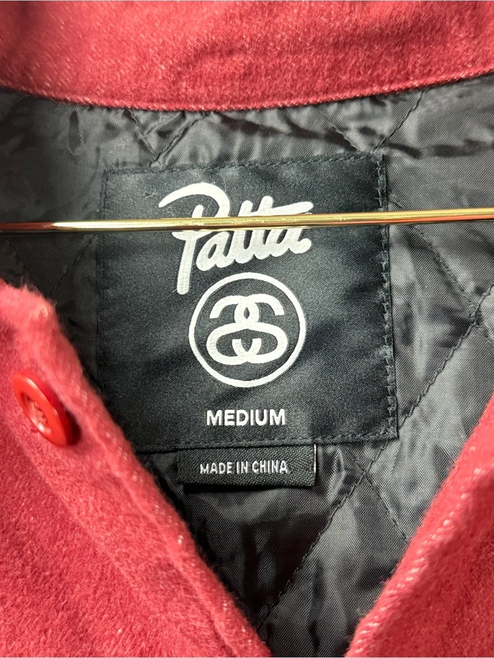 Stussy x Patta Cotton Men's Overshirt Jacket Sz M Burgundy Red Medium FW19 Rare